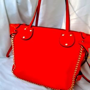 COACH TATUM WHIPLASH VINTAGE LEATHER TOTE, CORAL